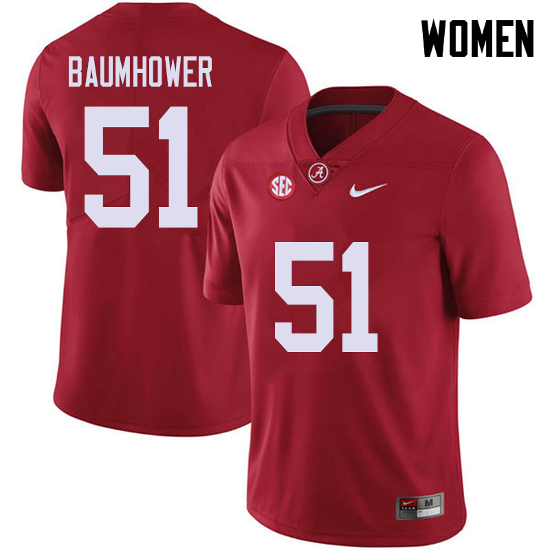 Women #51 Wes Baumhower Alabama Crimson Tide College Football Jerseys Sale-Red